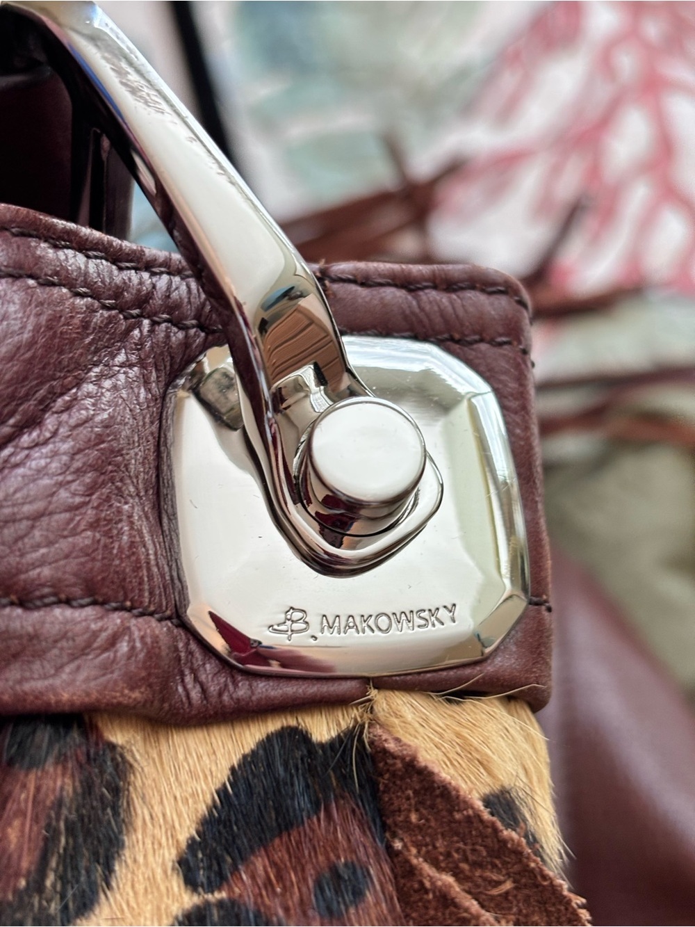 b. makowsky chocolate brown and Tan Leopard Fringe Shoulder Bag - Picture 4 of 13